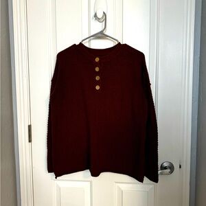 Brown Long Sleeve Knit Top with Buttons size M